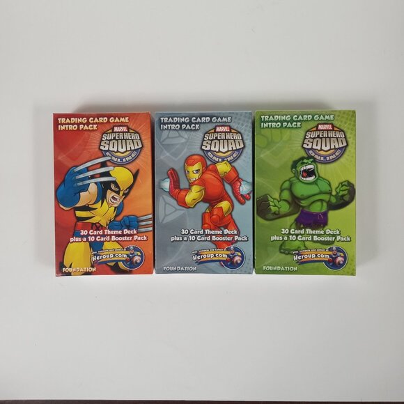 (3) Marvel Super Hero Squad TCG Intro Starter Box Hulk, Iron Man & Wolverine - Picture 1 of 2